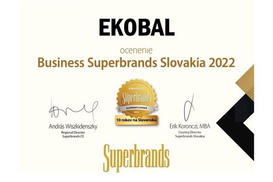 Ocenenie Slovak Superbrands 2022 pre značku EKOBAL.
